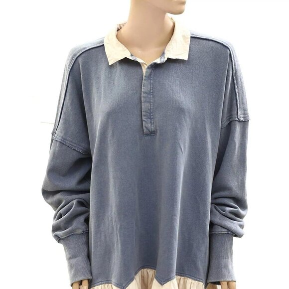 Free People Olivia Sweatshirt Top Collared Oversized Soft Cotton Solid S 274461 - Picture 6 of 9